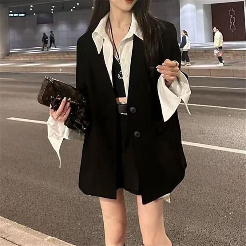 2024 Spring And Autumn New Korean Style Patchwork Blazer + Belted Skirt Pants High-End Fashion Two-Piece Set For Women_voghion.com