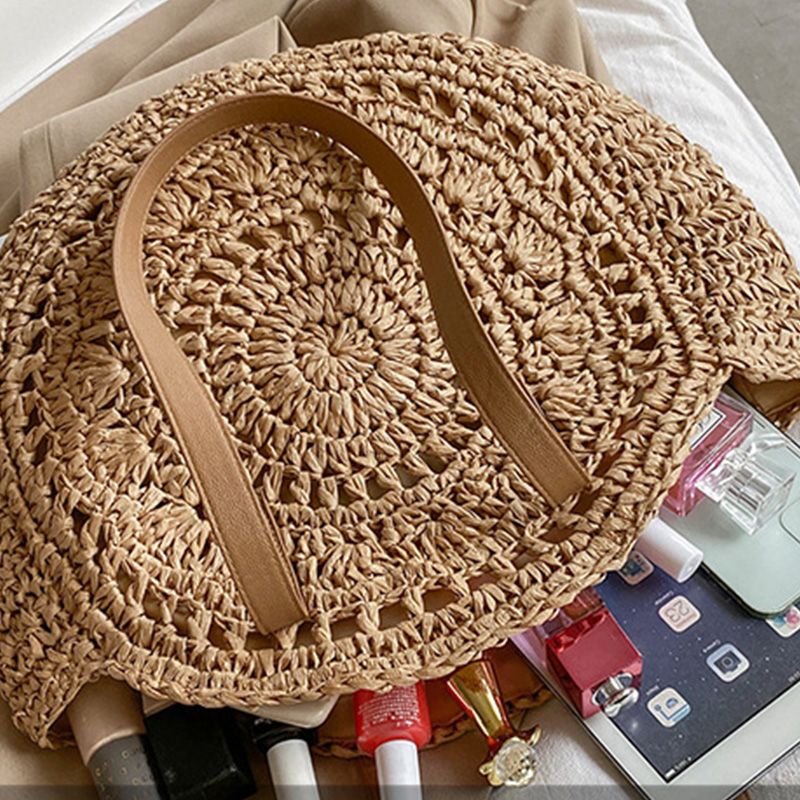 Borsa a tracolla grande capacità estiva rotonda in paglia per donna, in tessuto cavo, da viaggio, da spiaggia, casual, per lo shopping_voghion.com