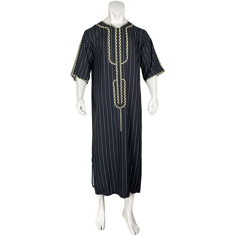 Männer Muslimischen Sommer Mode Lose Robe Islam Kaftan Männer Kleidung Dubai Luxus Muslimischen Abaya Muslimischen V-ausschnitt Kurzarm Druck_voghion.com