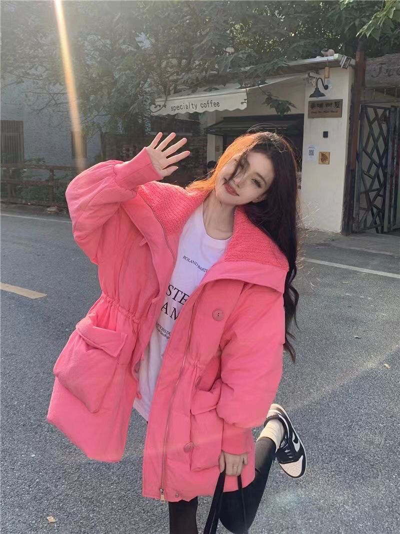 2023 Internet Famous Korean Version New Loose Casual Medium Length Down Cotton Jacket With Large Pockets Warmth And_voghion.com