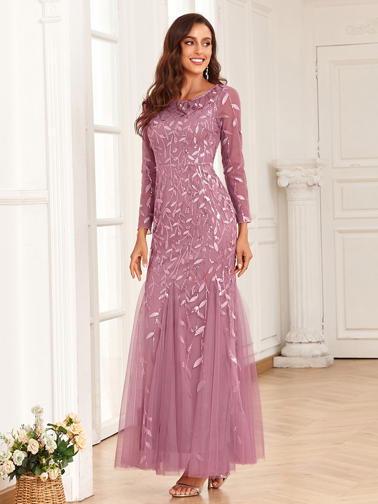 2023 heißer Verkauf Meerjungfrau Abendkleider Oansatz Volle Hülse Tüll Stickerei Lange Party Kleid Elegante Formale Kleid_voghion.com