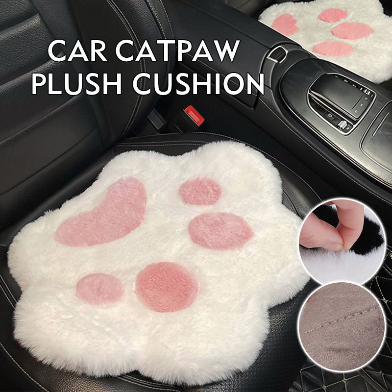 Cuscino per sedia con stampa di zampe di gatto in peluche, con pelo di coniglio artificiale, per interni auto da donna_voghion.com