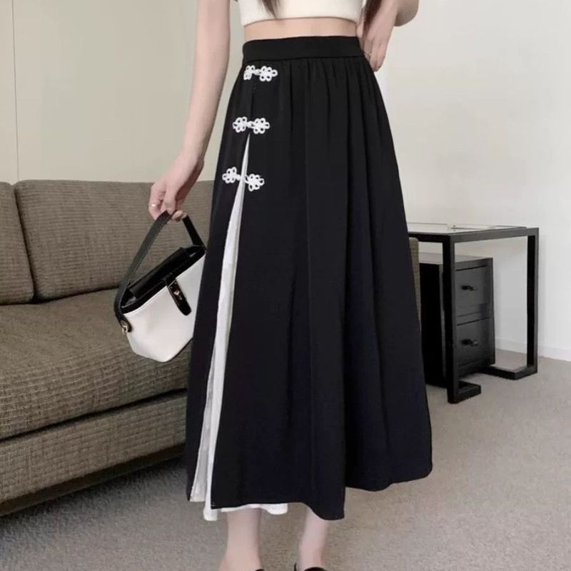 Bohemian Knit Set - Vintage-Inspired Crochet Sweater & A-Line Skirt With Chinese Knot Buttons (Soft Cotton, Loose Fit, Multiple Colors)_voghion.com