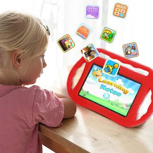 Tablet didattico per bambini da 7 pollici con sistema operativo Android, controllo genitori, 32 GB di spazio di archiviazione, doppia fotocamera e schermo di protezione per gli occhi (blu/rosso)_voghion.com