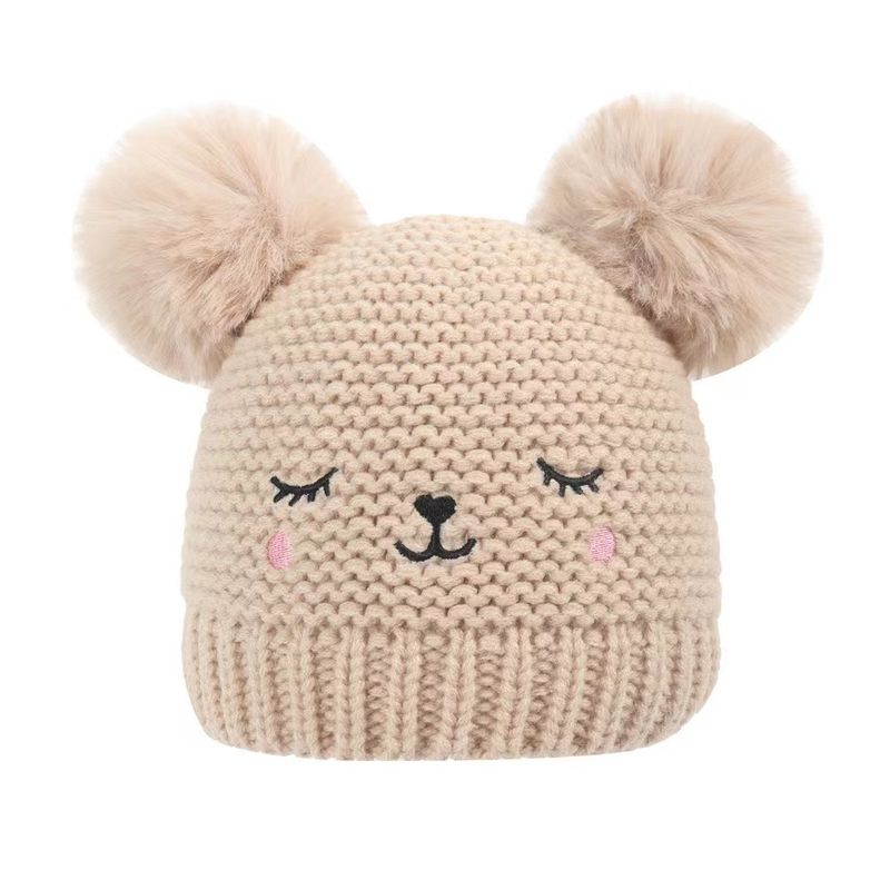 Platform specific autumn and winter children's cartoon double wool ball knitted hat_voghion.com