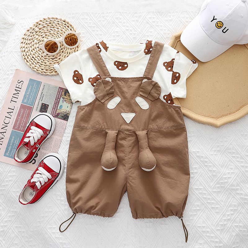Jongen Summer Cool Casual Top Koreanesch 3D Riemen Kuerzärmlech Baby Zweedeel Set_voghion.com