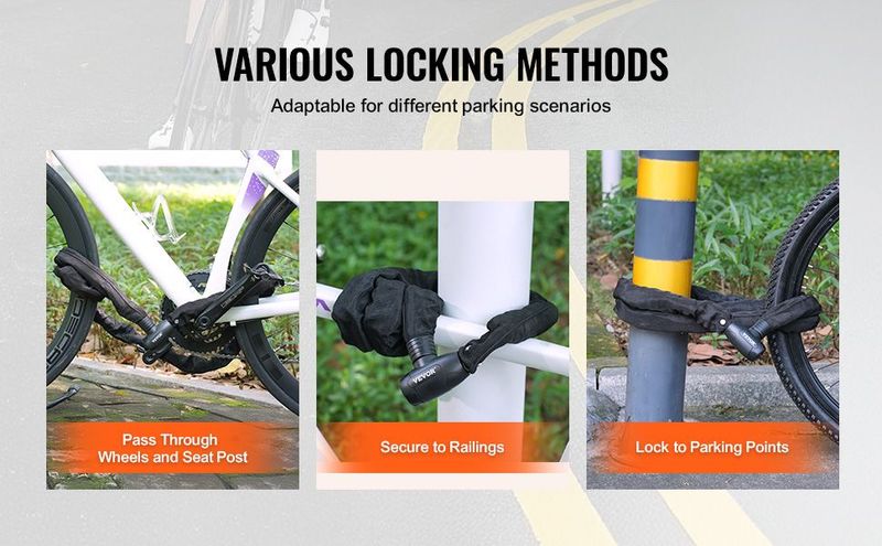 VEVOR Bike Chain Lock 47.24FT Heavy Duty Bike Lock Anti-Theft Bicycle Chain Lock 8mm Thicker Bicycle Lock Chain With 4 Keys For E-Bike, Motorcycle_voghion.com
