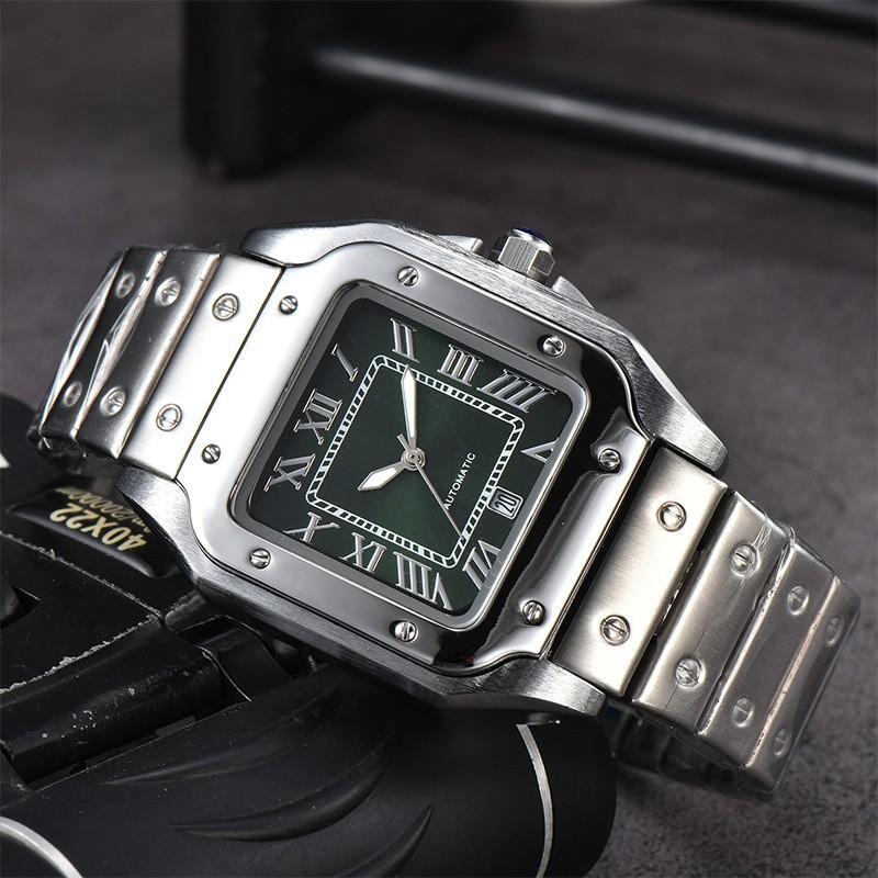 2023 Men's 3-Pin Quartz Square With Second Sweeping Movement Calendar All Steel Watch_voghion.com