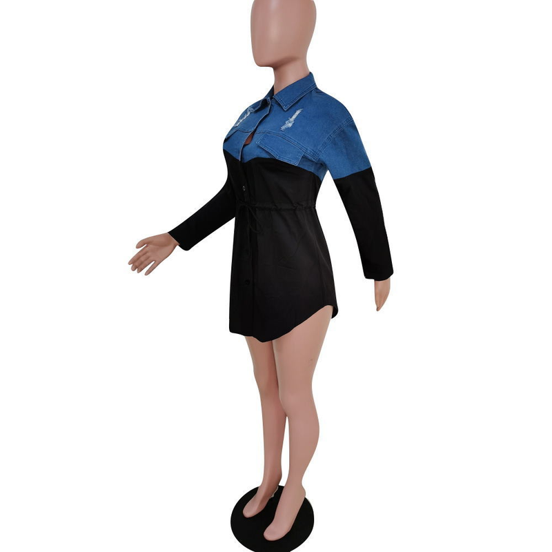 Moda femminile Camicia in denim alla moda con gonna slim fit allacciata_voghion.com