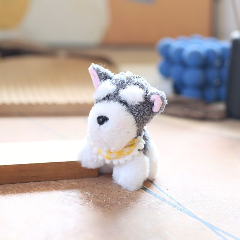 Adorable Schnauzer Keychain Plush Soft Short Plush Cute Dog Bag Charm 12cm_voghion.com
