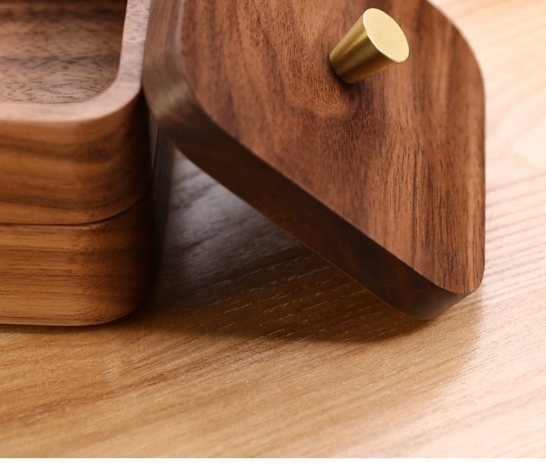 Boîte à fil dentaire en bois massif, boîte de rangement pour cure-dents en bois de noyer noir de style chinois avec couvercle, pour usage domestique_voghion.com