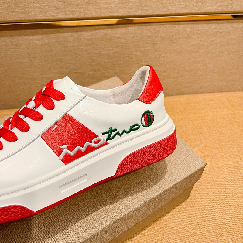 Red And Two-Tone Genuine Leather Sneakers For Men 2025 Summer New Trendy Fashion Versatile Korean Style White Shoes_voghion.com