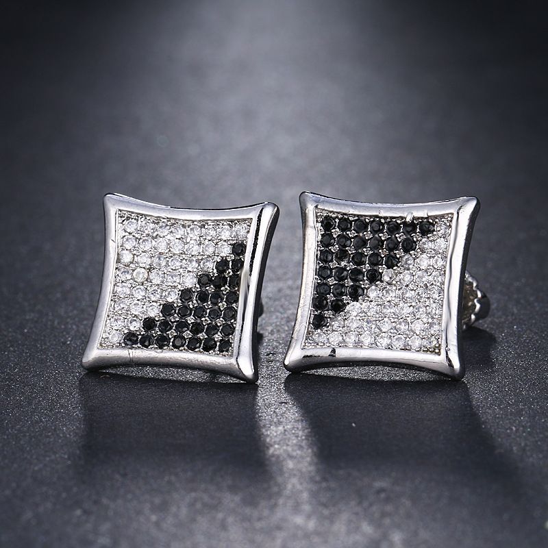 moda requintado pequeno cobre incrustado zircão brincos masculino brilhante branco diamante brincos hip hop simples orelha jóias_voghion.com