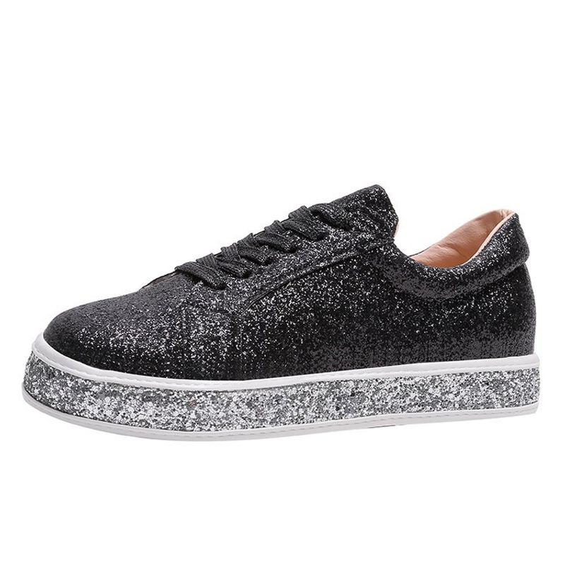 Lässige, flache Boardschuhe für Damen mit Strasssteinen und Schnürung_voghion.com