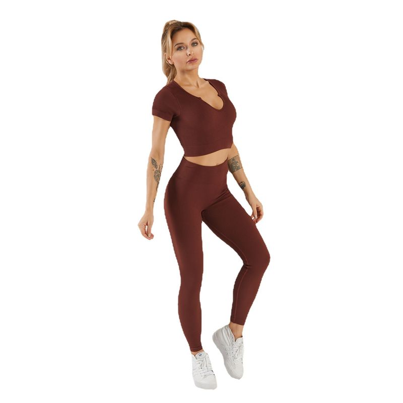 Shark Knitting Europe And America Cross Border High Quality Best Selling Sunken Stripe Seamless Fiess Yoga Wear Suit New_voghion.com