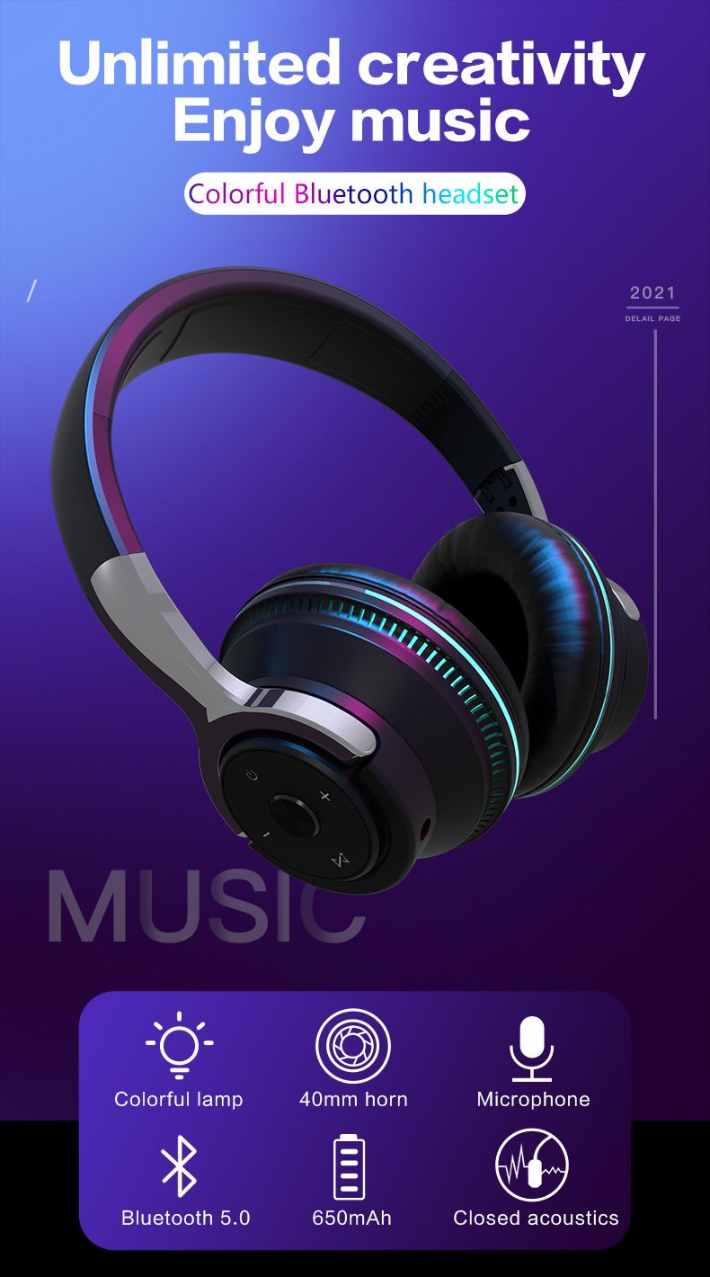 Nouveau casque Bluetooth Casque de jeu stéréo à basses puissantes pour téléphones portables et ordinateurs_voghion.com