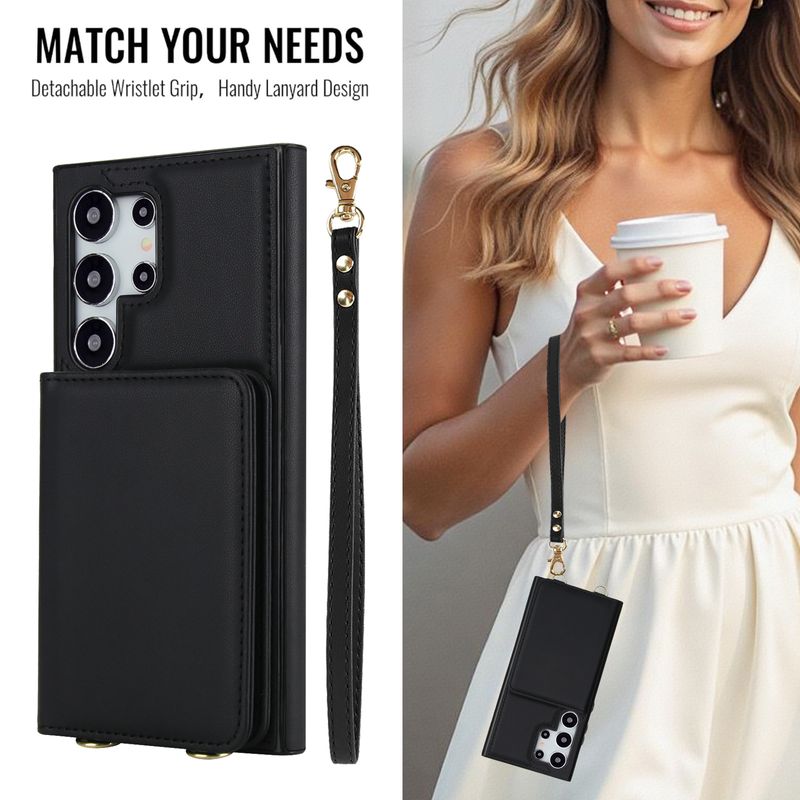 Magnetische portemonnee leren hoes voor Samsung Galaxy S25 Ultra S24 Plus S23 S22 S21 Crossbody RFID-blokkerende kaart_voghion.com