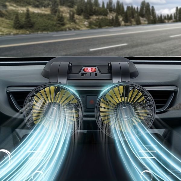 USB; 12 V; 24 V; Drehbarer Fahrzeuglüfter für LKW/Auto/Tourenwagen, universeller Doppelkopflüfter_voghion.com