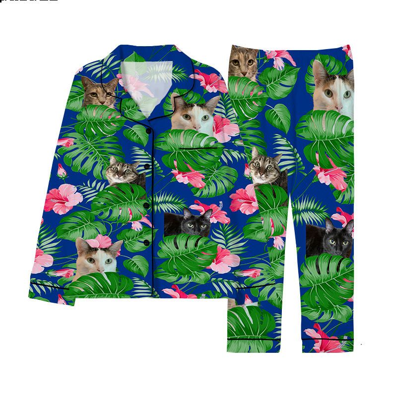 Pigiama stampato in 3D per primavera e autunno, casual, da coppia, con colletto rovesciato, per la casa, personalizzato Pod 250813_voghion.com