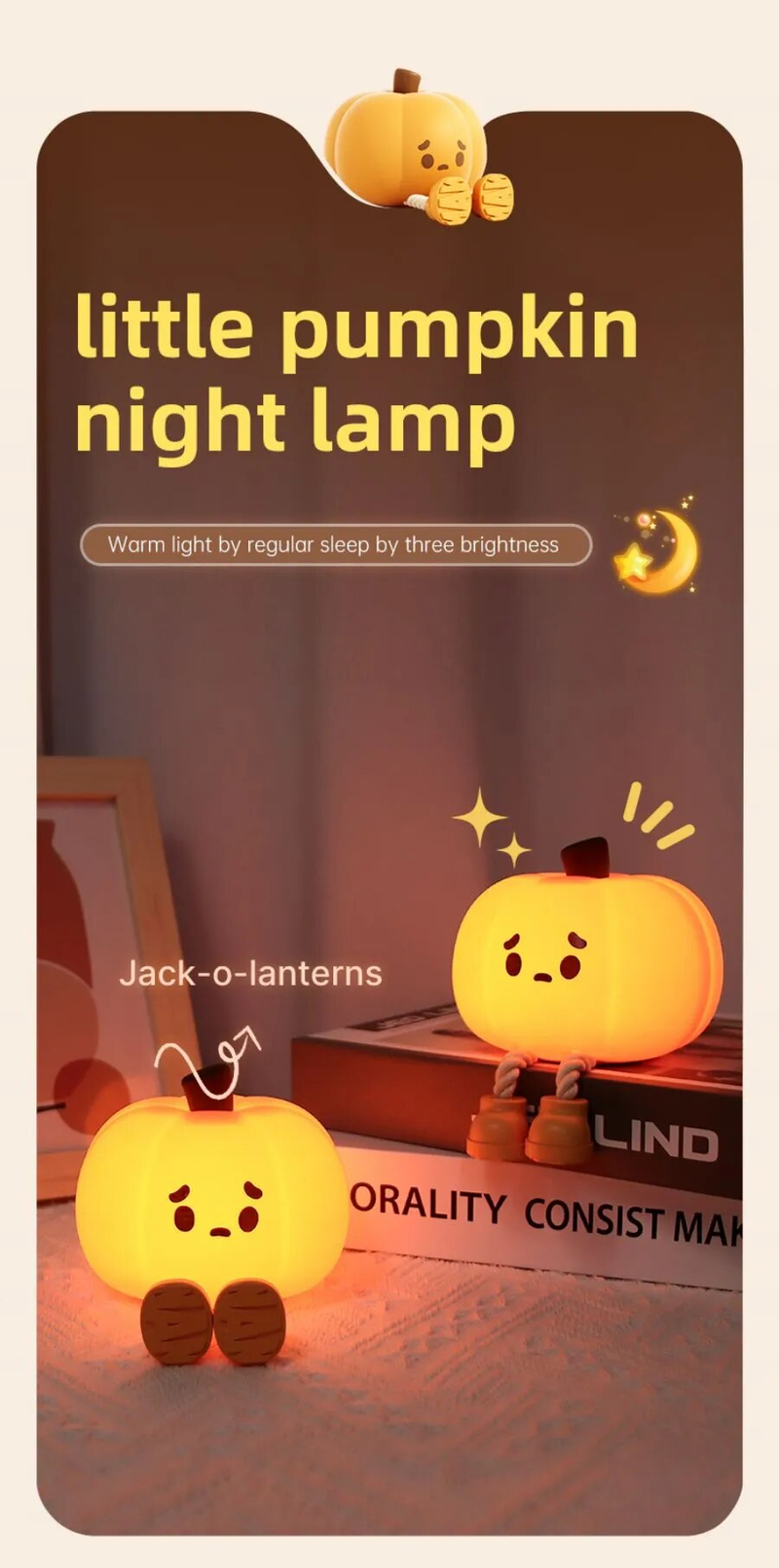 Luces nocturnas de calabaza para Halloween, lámpara segura de silicona suave, decoraciones con temporizador, decoración de cabecera regulable, regalos de Halloween para bebés y niños_voghion.com