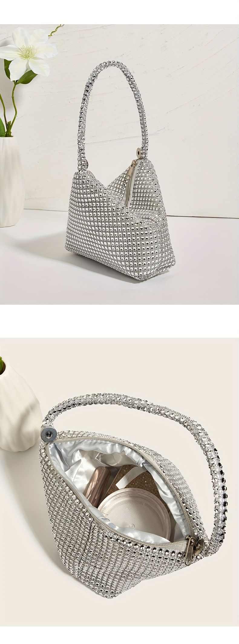 Mini glitter- och strass-kutsch, elegant glittrig kuvertväska, modeväska och handledsväska för dam till karnevalsbröllop_voghion.com