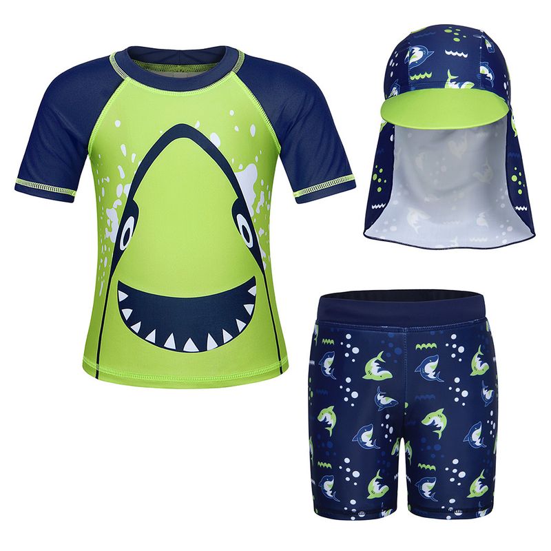 Madre y niños Nueva ropa para niños Traje de baño para niños Traje de baño para niños europeos y americanos Traje de surf con protección solar de tiburón de dibujos animados de una pieza para niño_voghion.com