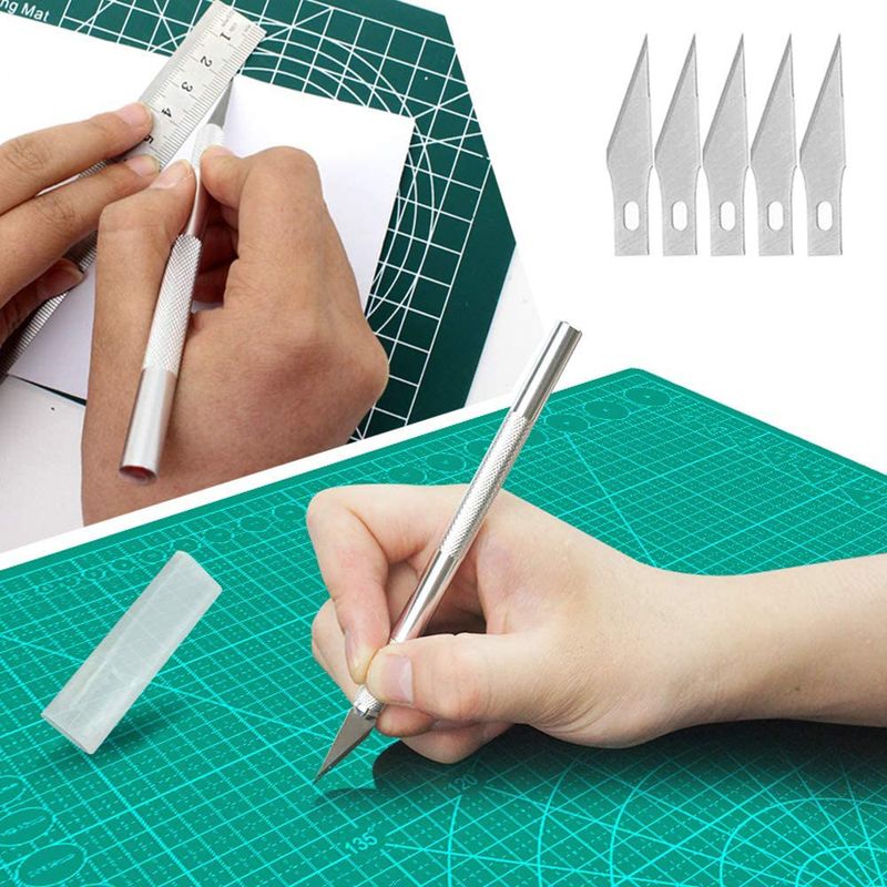 8-Piece Wallpaper Smoothing & Car Wrap Tool Kit With Aluminum Alloy Scraper, Engraving Knife & 5 Blades (2 Variants: Red/Blue & Red/Red)_voghion.com