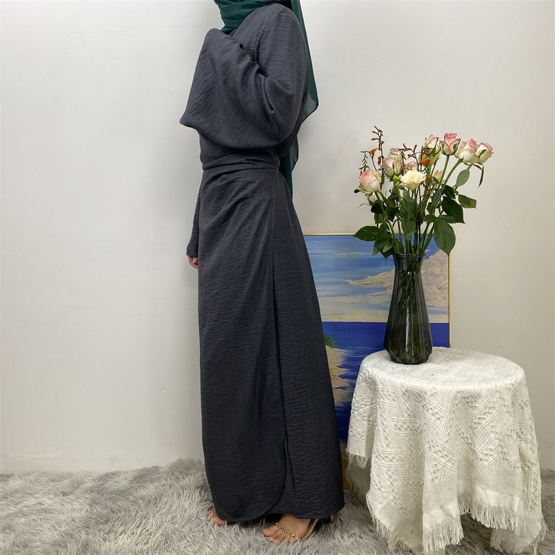 Abiti lunghi da donna in lino per le feste, abaya, musulmani, Ramadan, per l'Eid, caftano marocchino, abito nero, jalabiya, tinta unita_voghion.com