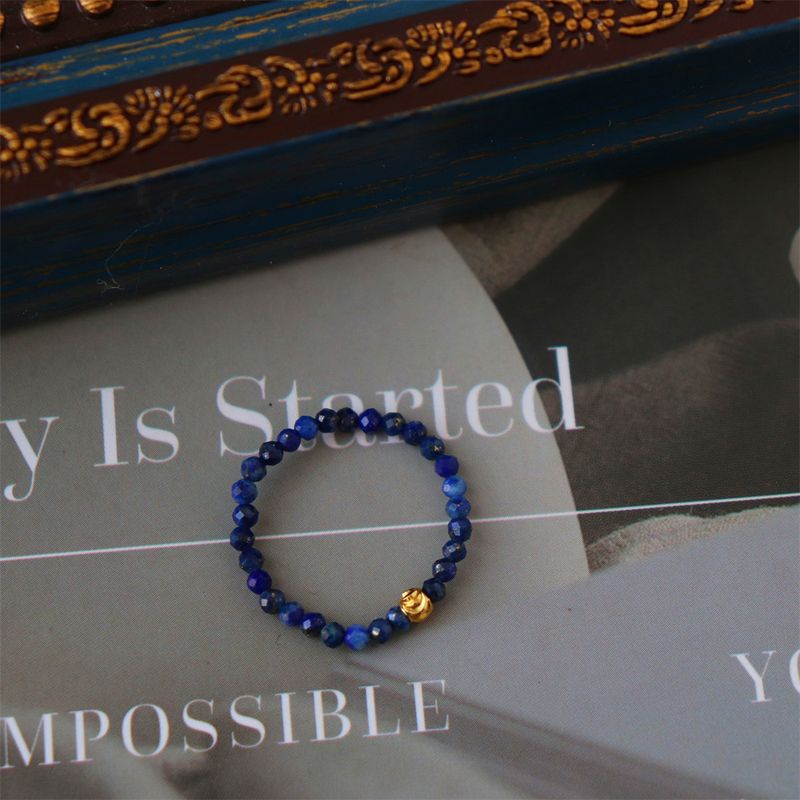New Chinese Style Elastic Lapis Lazuli Ring Natural Star Pearl Agate Personality Trendy Women_voghion.com