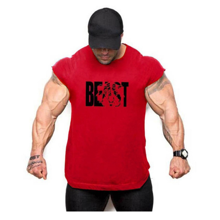 BEAST Beast Cotton Fitness Tank Top meeste jõusaali sporditreening õhuke ümmargune ääris Slim Fit varrukateta T-särk_voghion.com