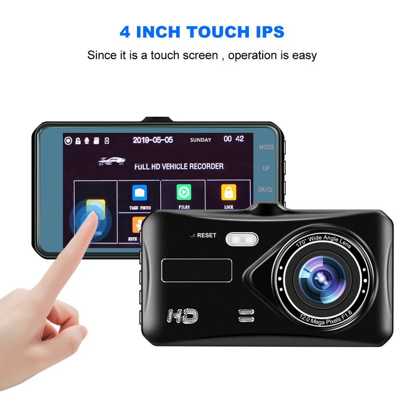 Car Video Recorder Dash Cam Dual Lens HD 1080P Auto Digital 4'' IPS Touch Screen DVR Camera G-Sensor WDR Car DVRS Dashcam Camera_voghion.com