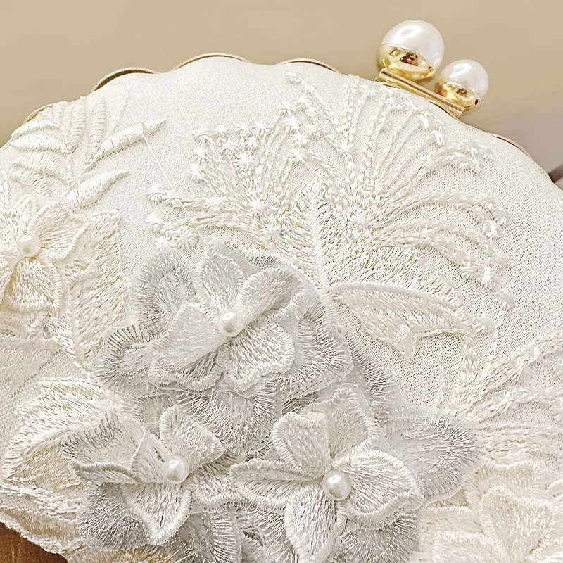 Borsa da sera a forma di conchiglia, alla moda, in pizzo bianco ricamato, con tracolla a catena, per le vacanze, da sposa, 250314l_voghion.com