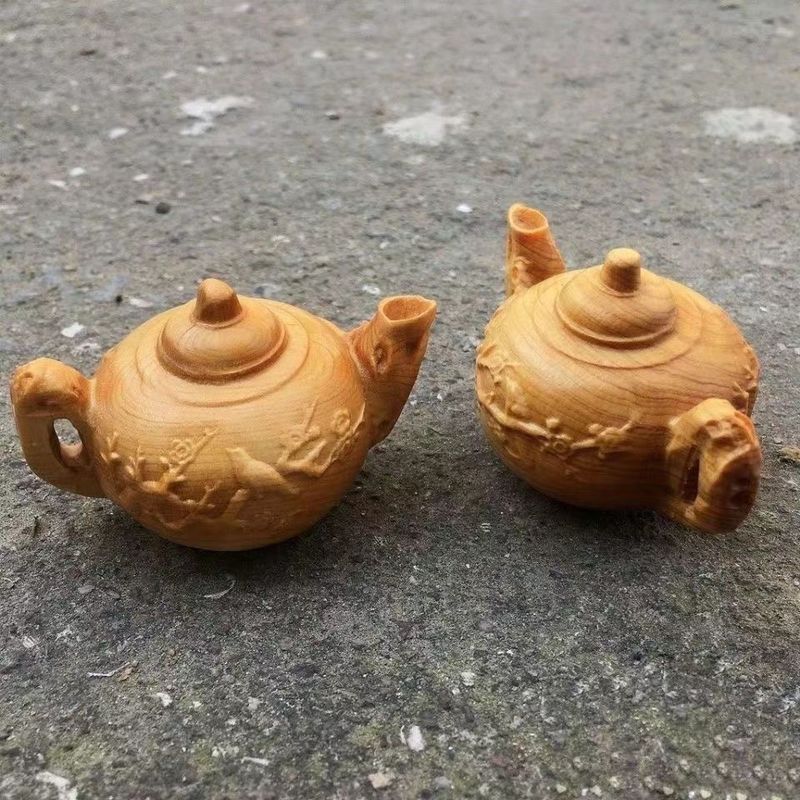 Thuja Boxwood Pumpkin Piece Plaything Ornament Craft Solid Wood Carving Handheld Pot_voghion.com