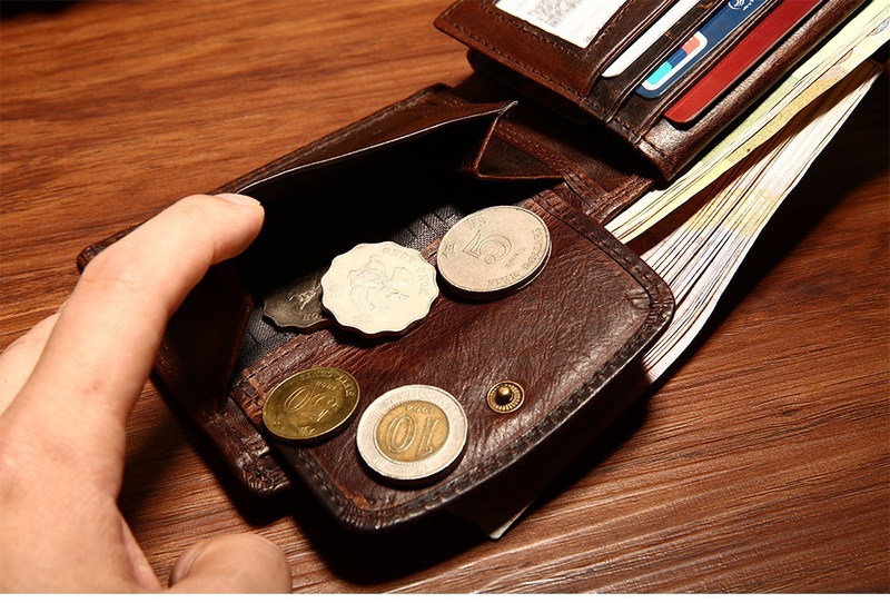 GENODERN Cow Leather Men Wallets with Coin Pocket Vintage Male Purse RFID Blocking Genuine Leather Men Wallet with Card_voghion.com