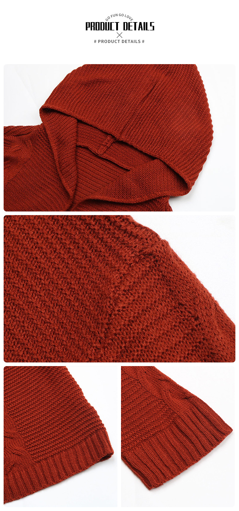 Red Long-sleeved Knitted Twist Hooded Sweater Cardigan_voghion.com