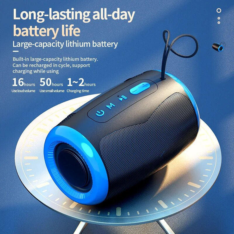 Przenośny głośnik Bluetooth TWS z wodoodpornym, bezprzewodowym radiem zewnętrznym i kolumną głośnikową obsługujący kartę TF, stereofoniczny odtwarzacz muzyki 3D Hi-Fi_voghion.com