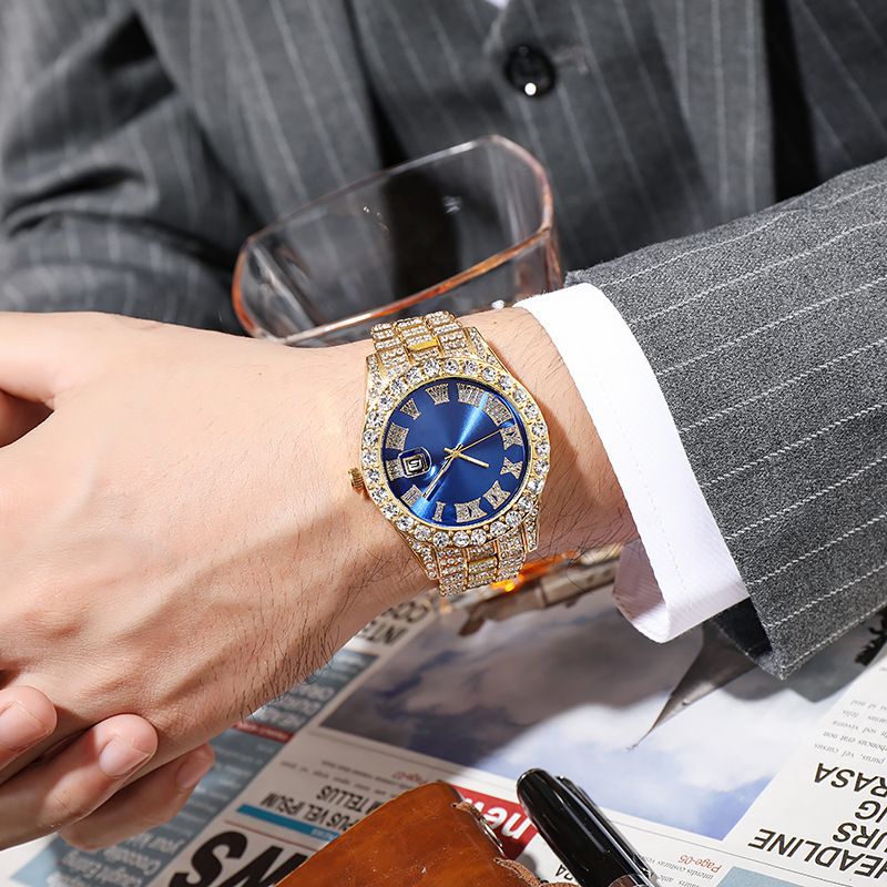 Heren- en dameshorloge met stalen band, Hiha, Romeinse schaal, diamantkalender, studentenhorloge met quartzhorloge_voghion.com