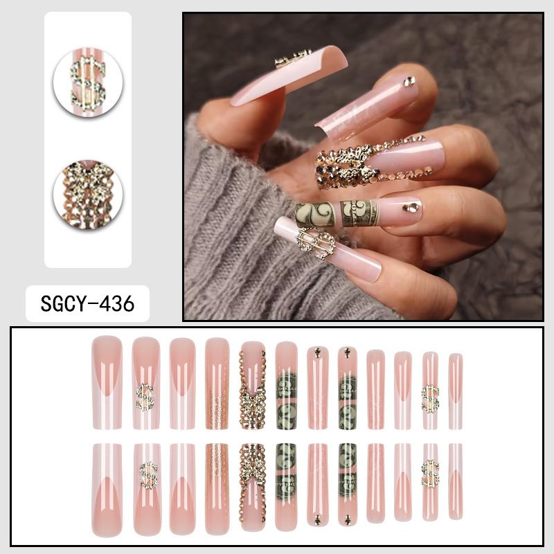 Unghie finte extra lunghe con strass - Unghie finte glamour per donne, unghie finte riutilizzabili, unghie acriliche quadrate in stile Ins_voghion.com