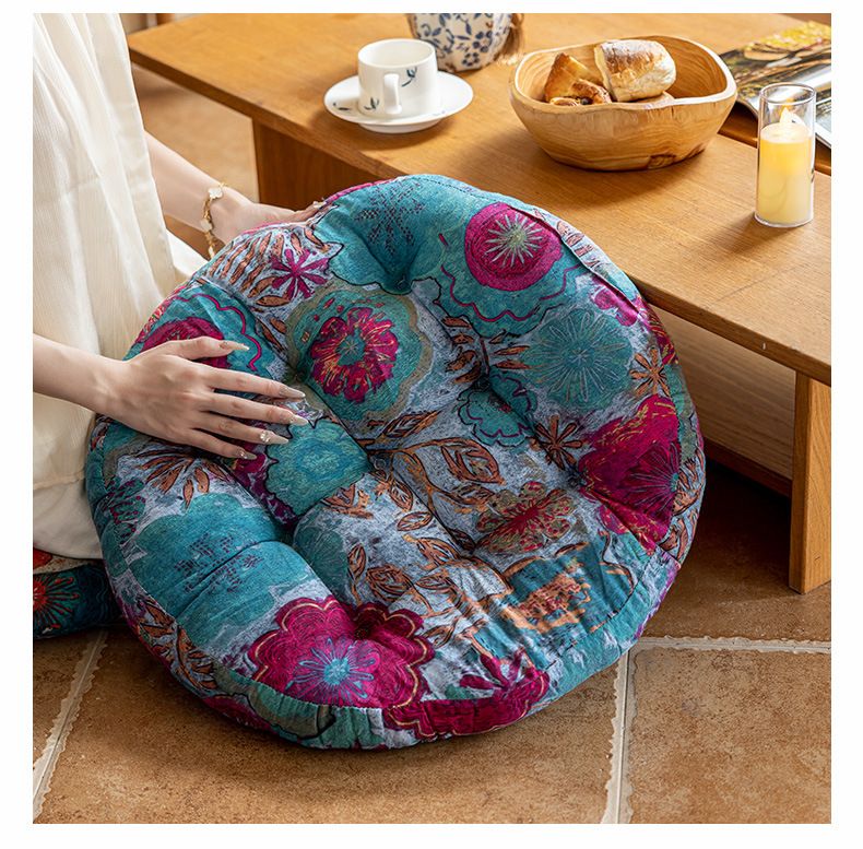 Cuscino da pavimento marocchino - Cuscino da meditazione rotondo spesso, stampa geometrica boho, imbottitura in morbido cotone PP per yoga, cerimonia del tè e arredamento per la casa_voghion.com