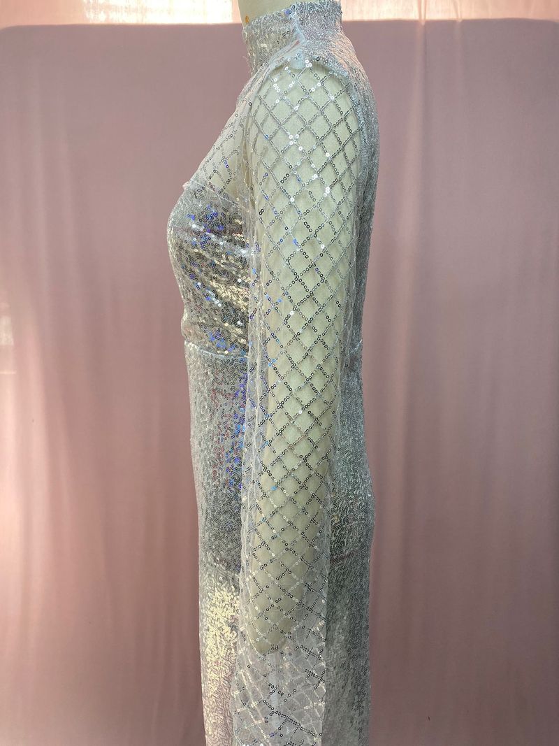 Rochie de damă fără bretele, cu guler rotund, temperament subțire, în formă de S, cu paiete, pentru femei_voghion.com