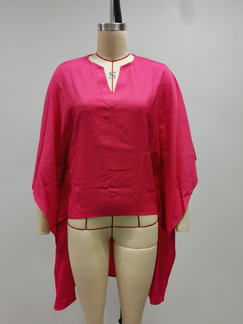 Abbigliamento estivo da donna, top con scollo a V e maniche a pipistrello, camicie corte davanti e lunghe dietro_voghion.com