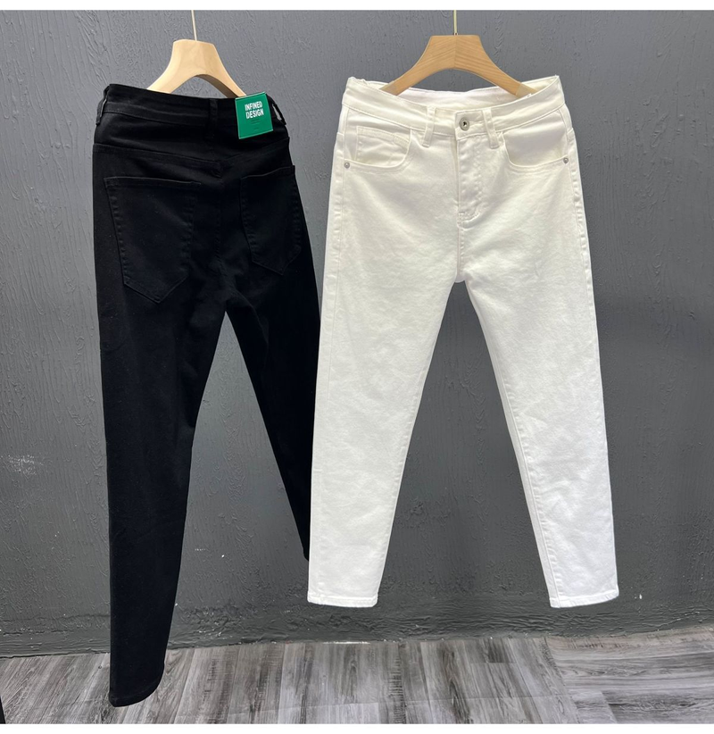 Men's White Pants Men's Trendy Youth Simple Casual Jeans Style Slim-Fitting Straight Elastic Trousers _voghion.com