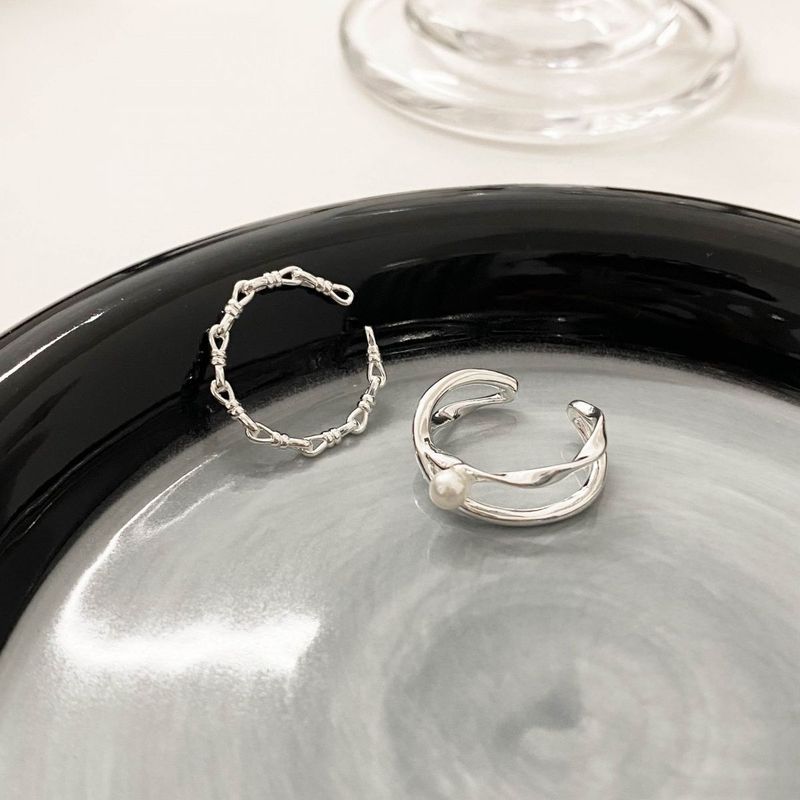 S Pure Silver Small Pearl Ring Niche Design Plain Band Stackable High-end Fashion Personality Open Gentle Elegant_voghion.com