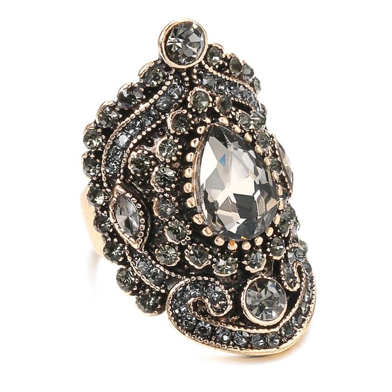 Ethnic Style Grey Diamond Water Drop Big Ring in Yiwu_voghion.com