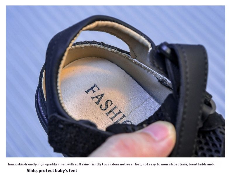 Scarpe da spiaggia con punta a pane in rete cava per bambini e bambine, sandali con suola morbida, primavera/estate 2024_voghion.com