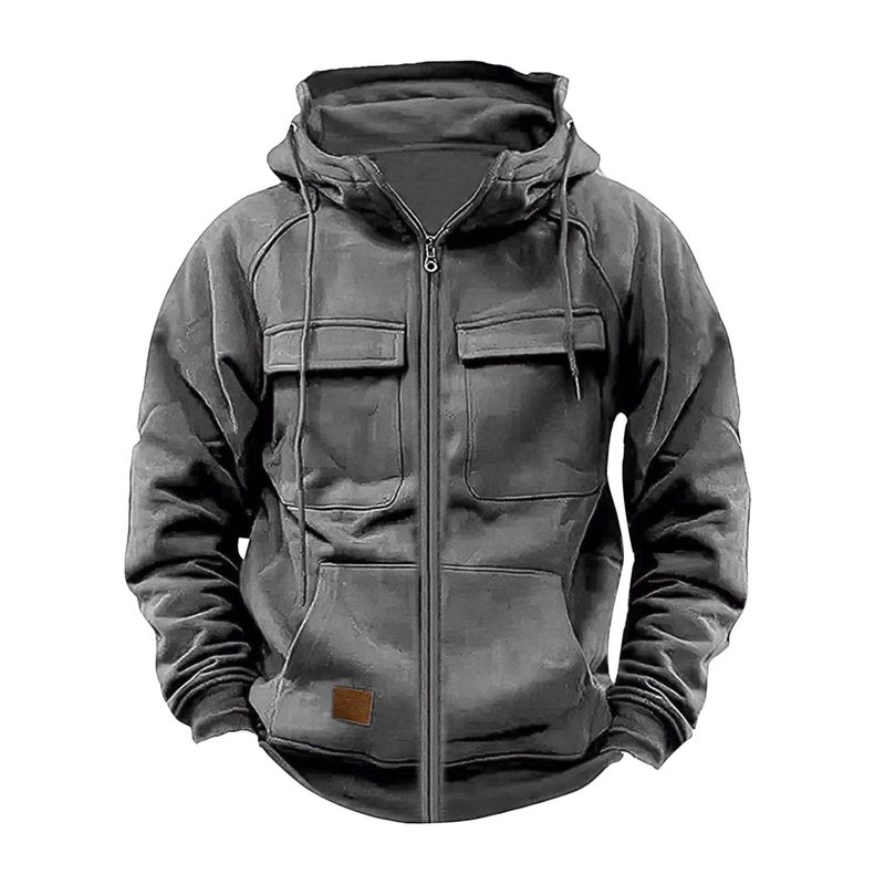 Sudadera tipo cárdigan deportivo informal con capucha y múltiples bolsillos para hombre, estilo europeo y americano, con envío directo de fábrica Forge._voghion.com