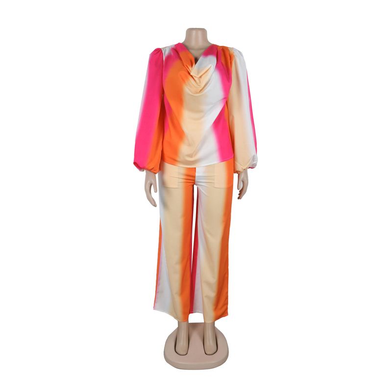 Women's Clothing Printed Swing Collar Wide Leg Pants Suit_voghion.com