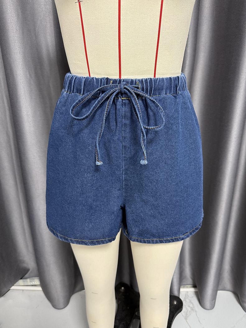 Chaleco vaquero corto de cintura alta con cordones y sin mangas para mujer, estilo informal de verano_voghion.com