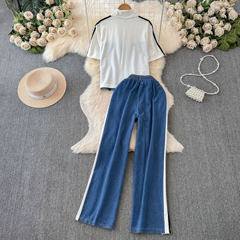 Damenbekleidung Lässiger Jeansanzug Altersreduzierender Streetstyle Modischer Sport-Zweiteiler_voghion.com