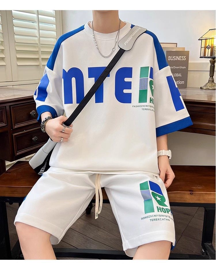 Zomer ademend jeugd wafel korte mouwen T-shirt voor heren, Koreaanse editie, casual mode, knappe student tweedelig_voghion.com